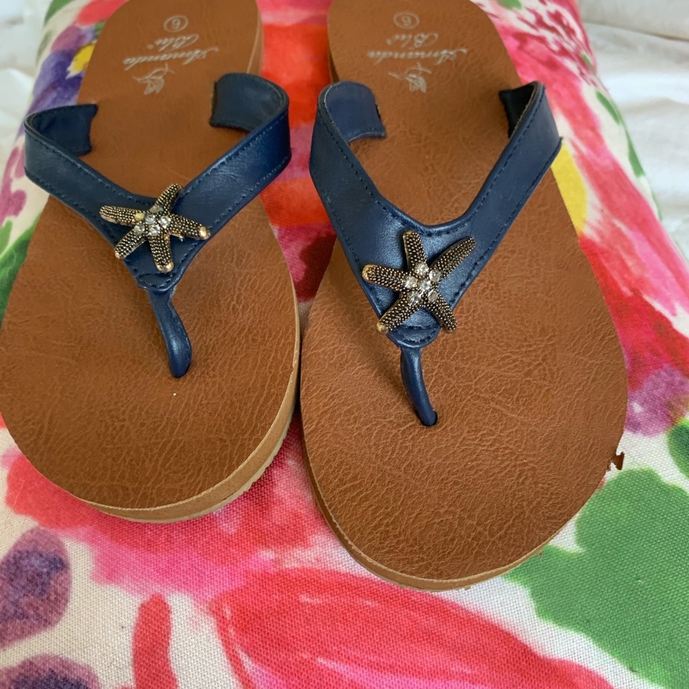 NWT starfish navy leather sandals
